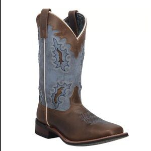 Laredo Isla Cowgirl Broad Square Toe Blue Brown Leather Boot Western 5666